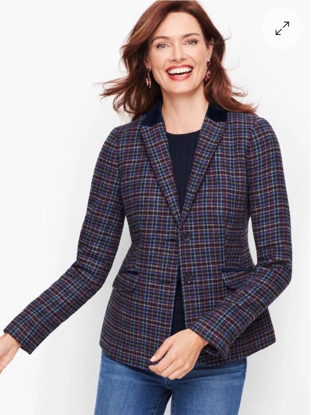 NWOT Talbots Blazer 16W Blue Mistletoe Plaid Shetland Wool True Classic Velvet